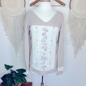 Banana Republic tan merino wool blend upcycled beaded detail sweater large